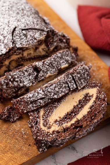 Our Peanut Butter Chocolate Cake Roll is a classic recipe reminiscent of Little Debbie’s Swiss Rolls, but in a larger form and made better with chocolate AND peanut butter.