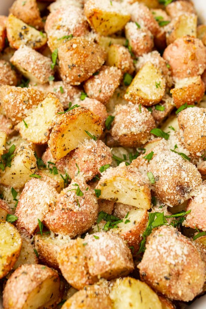 Crisp and tender Garlic Parmesan Roasted Potatoes are the perfect side for so many of your meals!