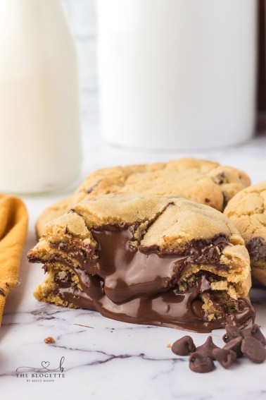The BEST Bakery Style Nutella Stuffed Chocolate Chip Cookies Recipe!