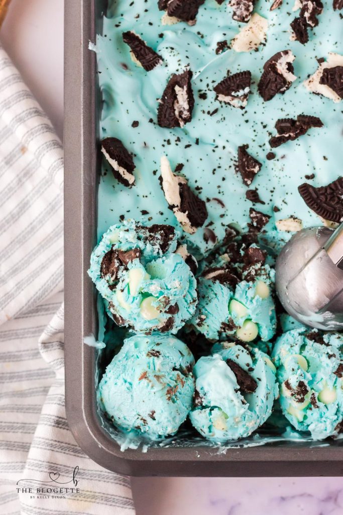 My Cookie Monster Ice Cream recipe is a cookie lover's dream! This Cold vanilla ice cream is turned blue just, for fun, and loaded with cookies and chocolate chips! 