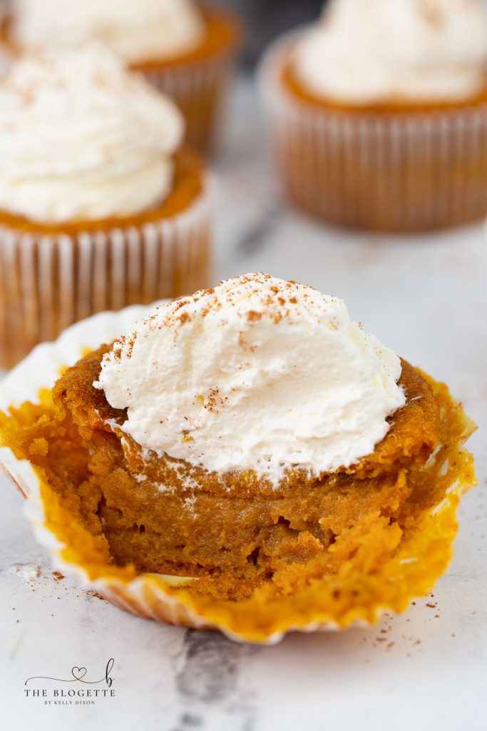 Pumpkin Pie Cupcakes (also known as Impossible Pumpkin Pie Cupcakes) are individual sized pumpkin pies perfect for pumpkin spice cravings.