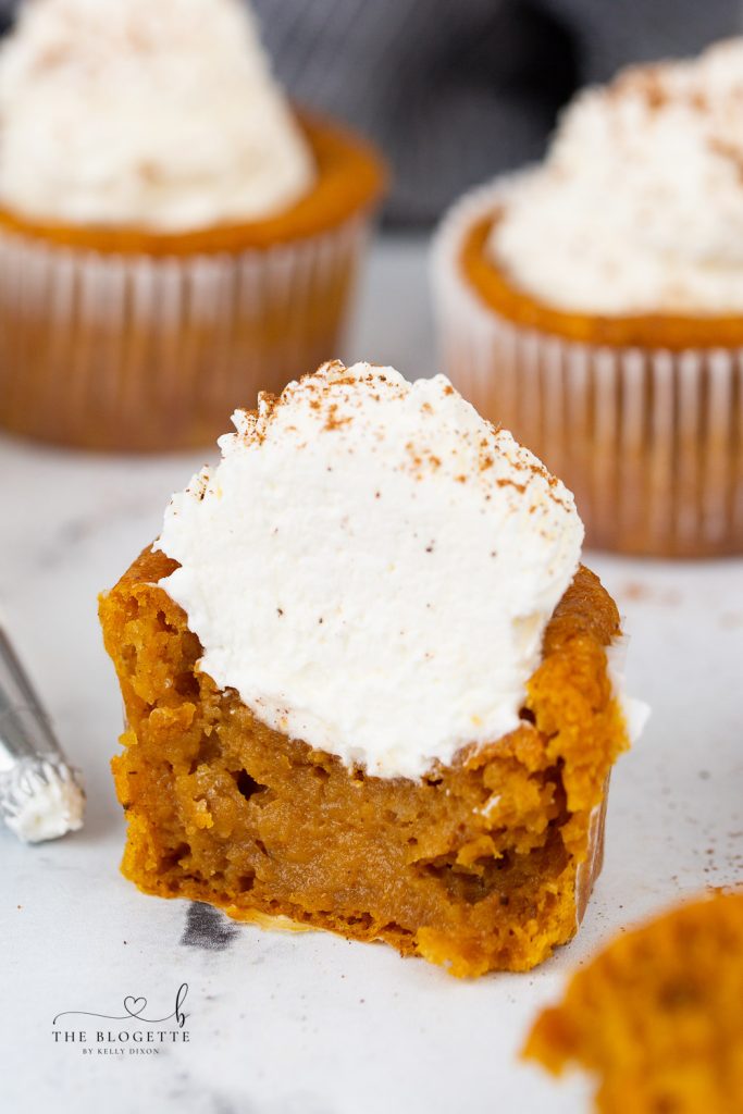Pumpkin Pie Cupcakes (also known as Impossible Pumpkin Pie Cupcakes) are individual sized pumpkin pies perfect for pumpkin spice cravings.
