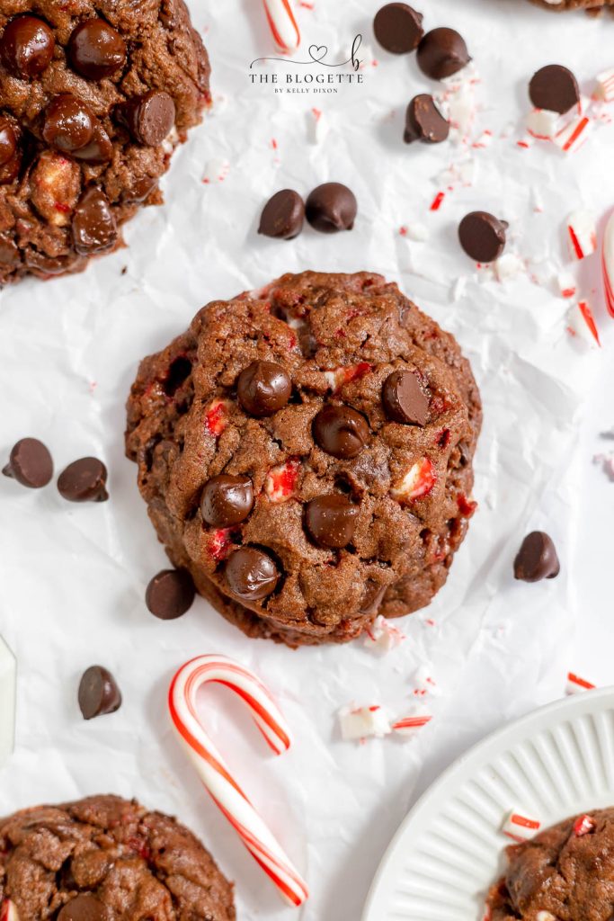 Dark Chocolate Peppermint Cookies - Candy canes in rich chocolate make this a special Christmas cookie. Just like the Levain Bakery recipe! Every bite gives you that warming, holiday feeling!