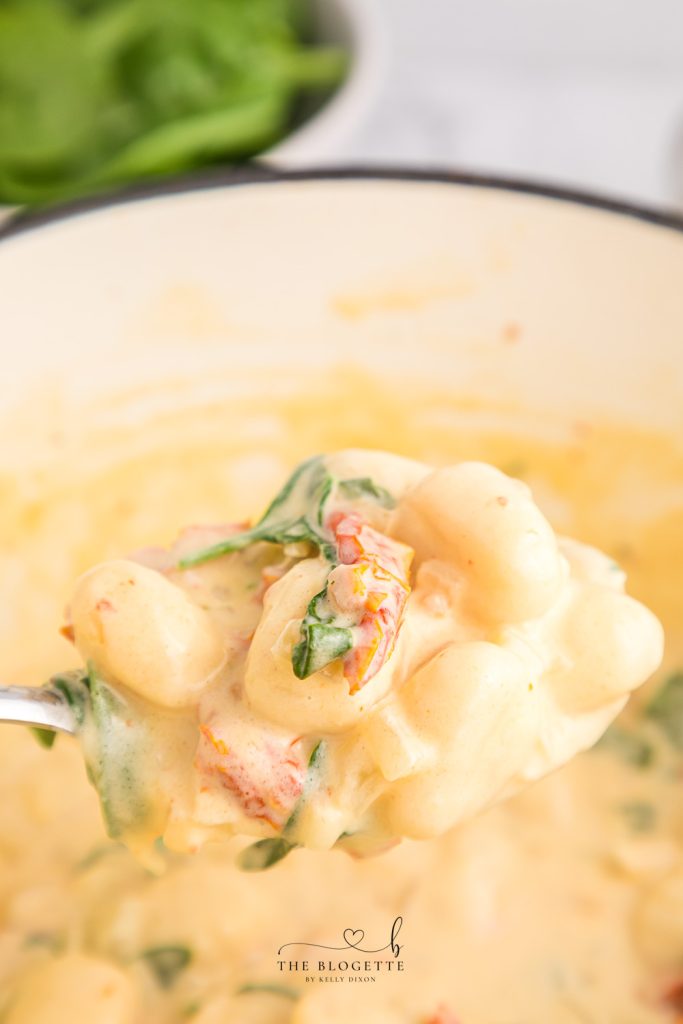 Creamy Tuscan Gnocchi - Soft gnocchi cooked in a cream sauce with sun-dried tomatoes, spinach, and garlic. Done in just 20 minutes!