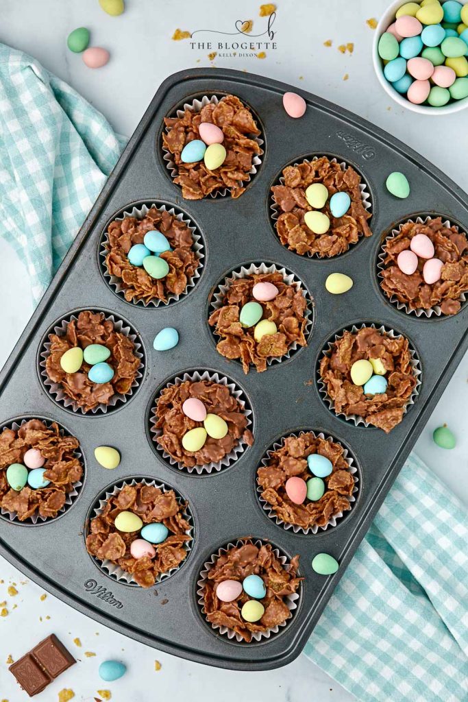 Chocolate Egg Nests made with cornflakes are the perfect Easter treat! This an easy, no-bake Easter dessert idea that kids can help make.