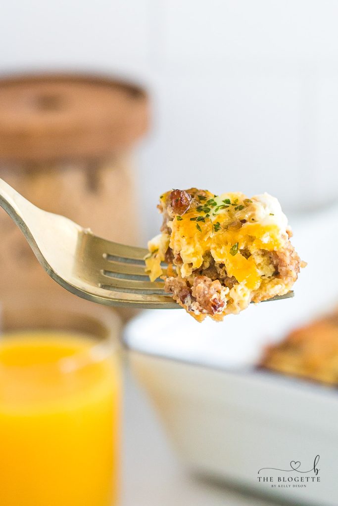 The best Breakfast Sausage Casserole with a layer of cheese, eggs, crescent dough, and sausage!