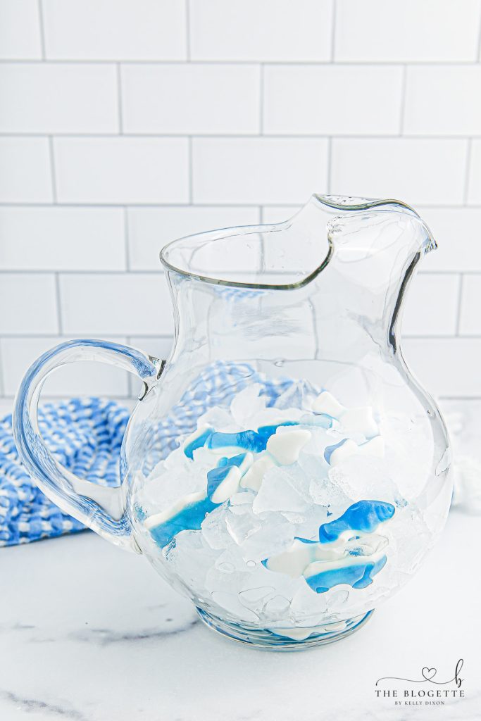 Pitcher with ice and shark gummy candies