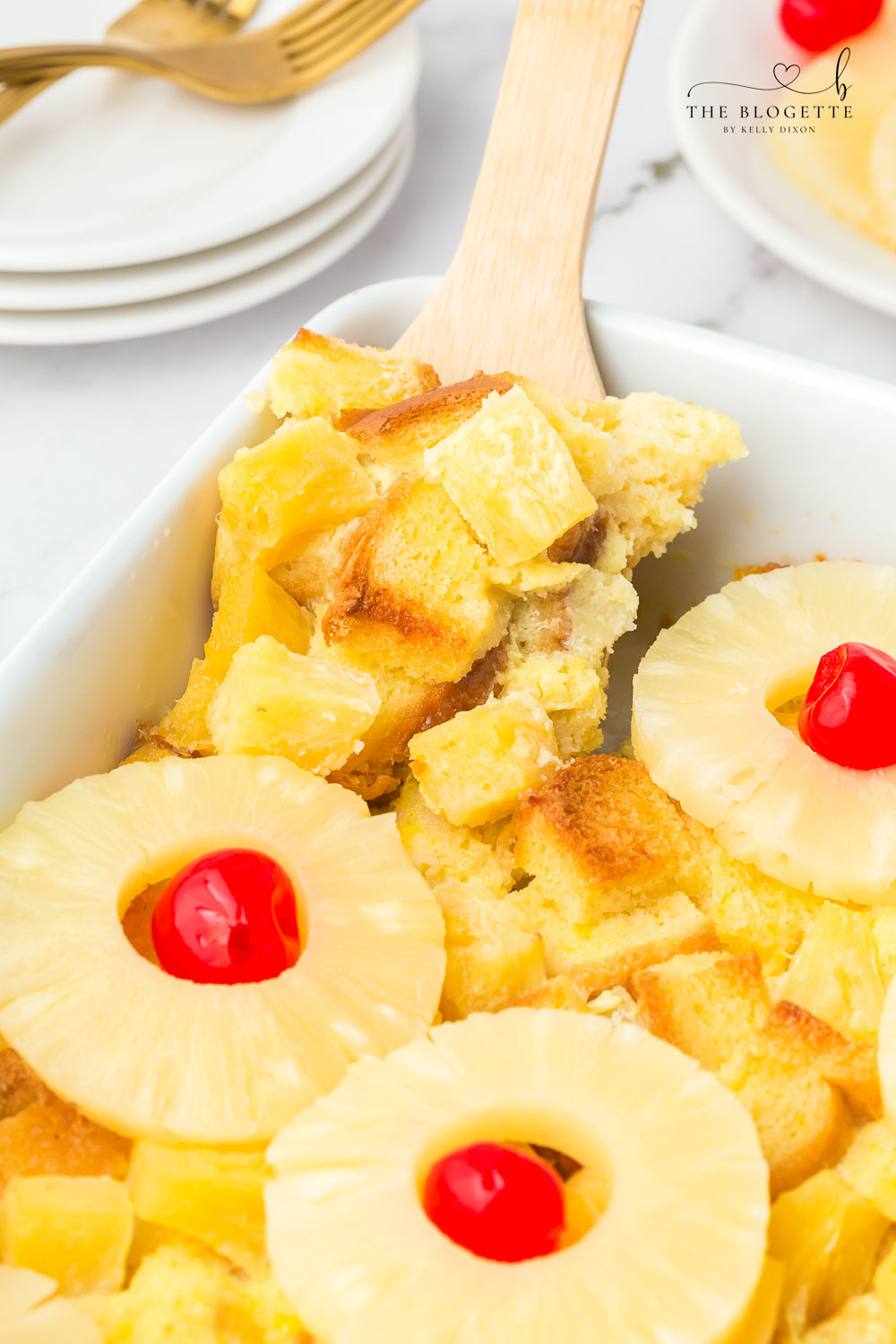 Casserole with bread and pineapples