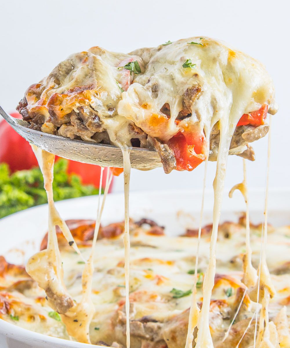 The BEST Philly Cheesesteak Casserole