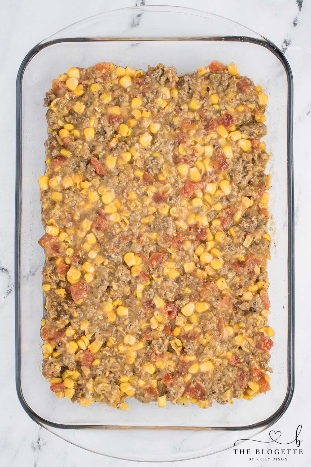 Meat mixture in baking dish
