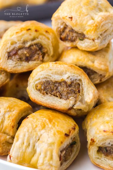 Appetizer sausage rolls feature a meaty mixture stuffed inside buttery soft puff pastry. An easy crowd-pleasing handheld party appetizer!