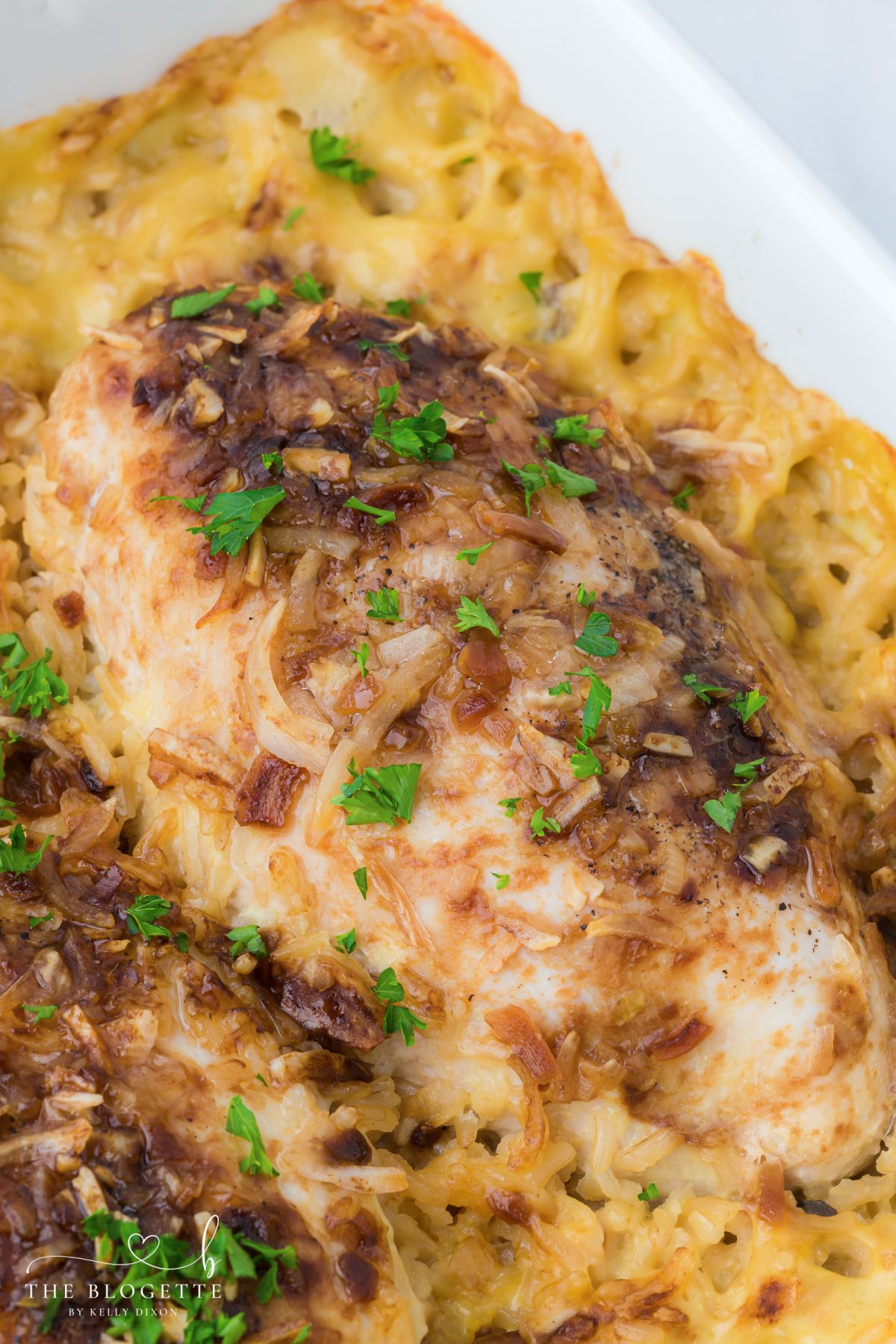 Forgotten Chicken Casserole is an easy chicken and rice bake made with cream soups and onion soup mix. A dump-and-bake dinner that’s comforting, family-friendly, and hands-off.