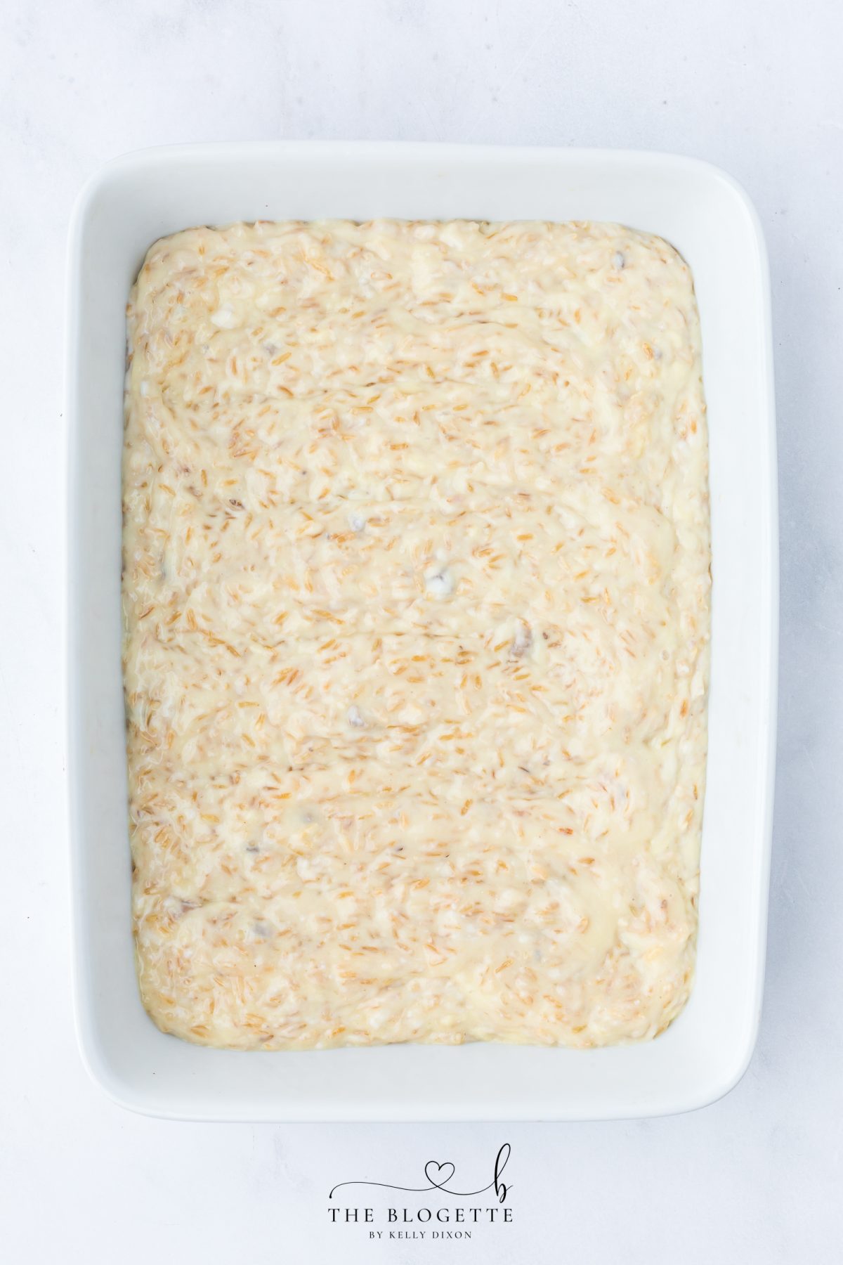 Spread the mixture evenly across the bottom of the dish