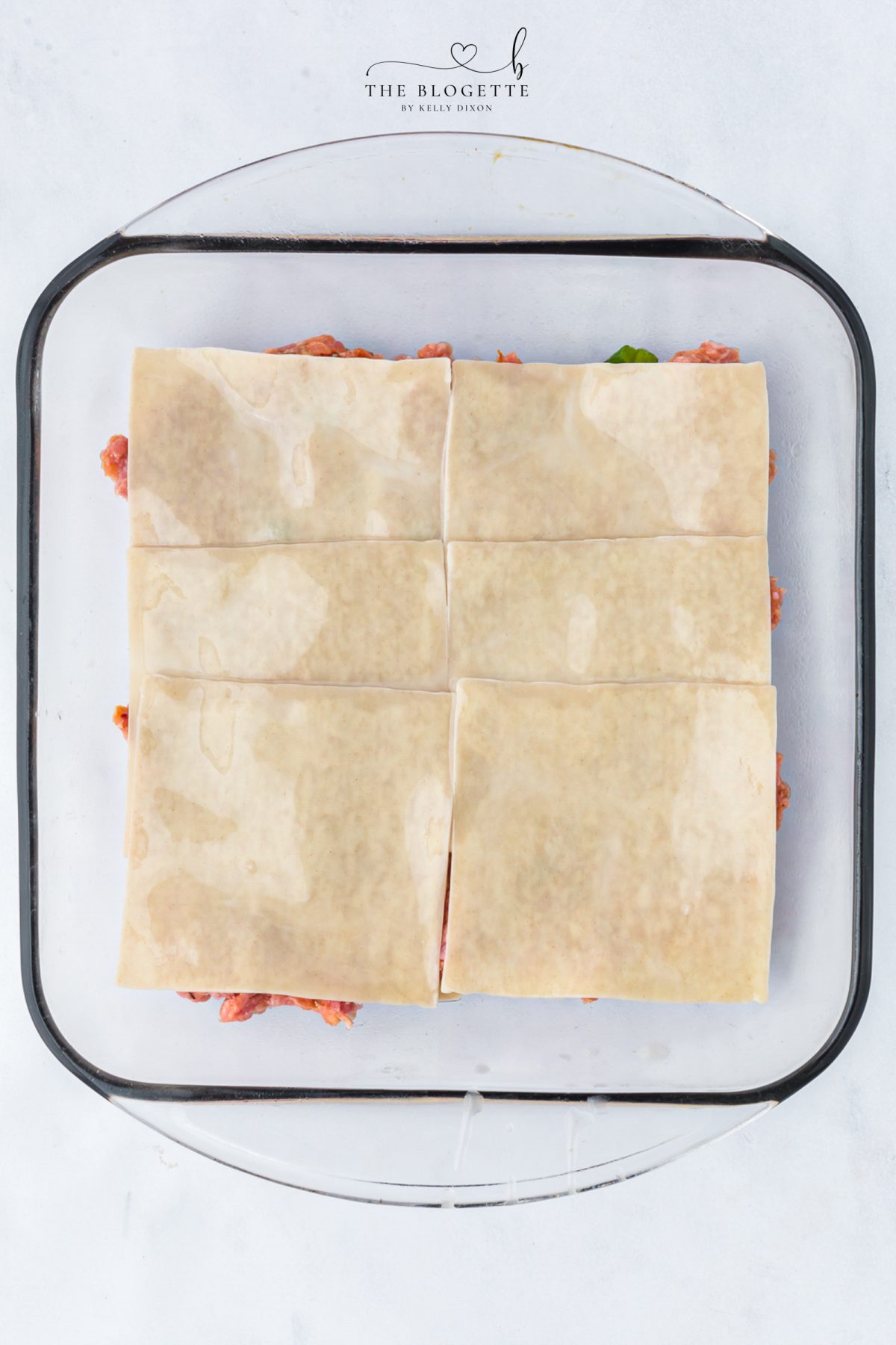 Layer wonton wrappers and beef